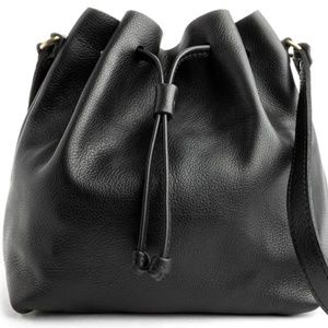 STRAPLESS Black Pebbled Leather Bucket Bag